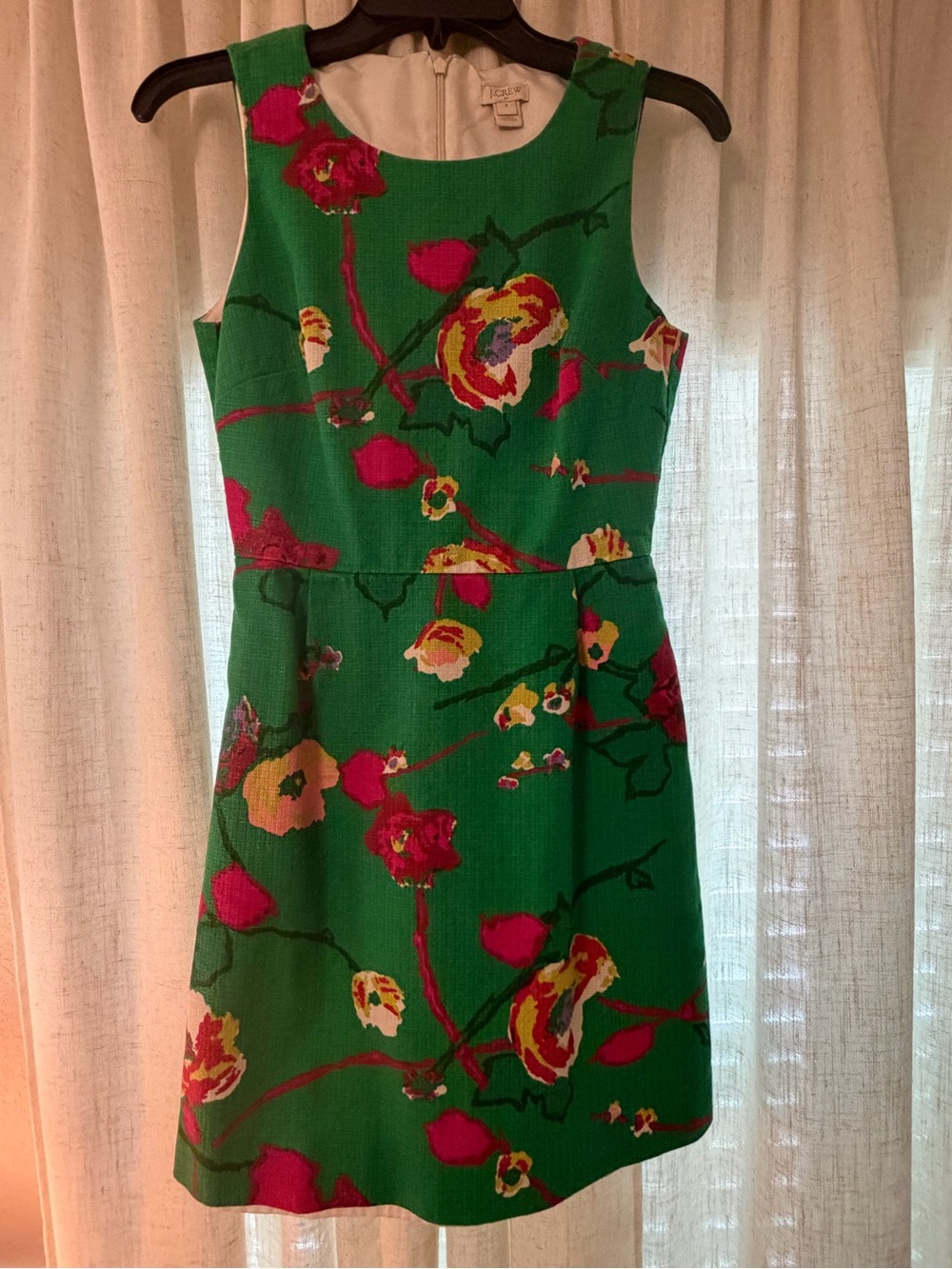 J. Crew Green Floral Sleeveless A-Line Dress